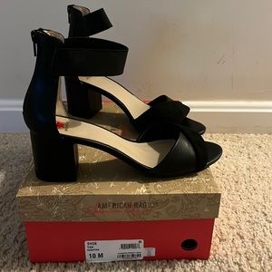 Unused American Rag black ankle strap heels size 10.